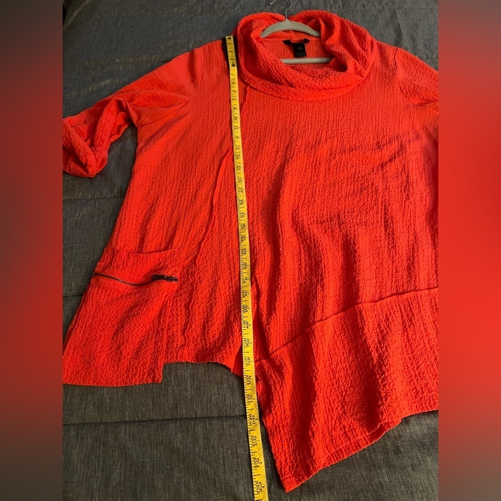 Ali Miles Boho Asymmetrical Tunic Gauzy Cowl-Neck Lagenlook Zip Pocket Sz XL - Picture 10 of 10